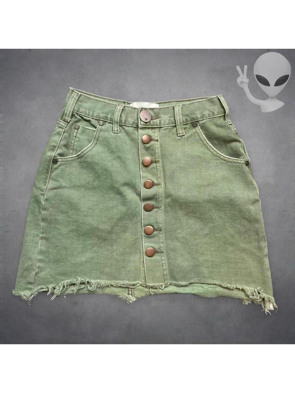 One Teaspoon Military Green Viper High Waist Button Through Mini Skirt size 24